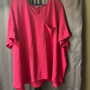 Vibrant Pink V-Neck Blouse
